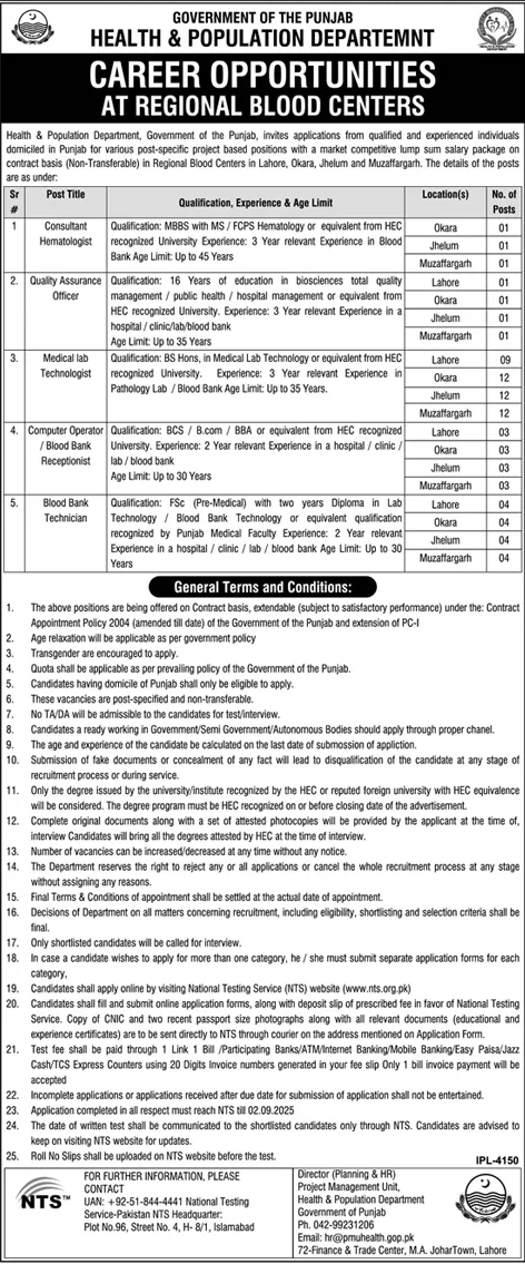 Jobs in Health & Population Department Lahore-1